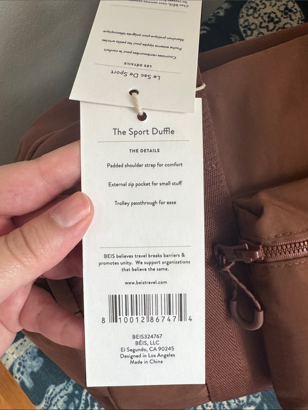 BEIS Rust Brown Duffel Bag with Front Pocket - Picture 3 of 3